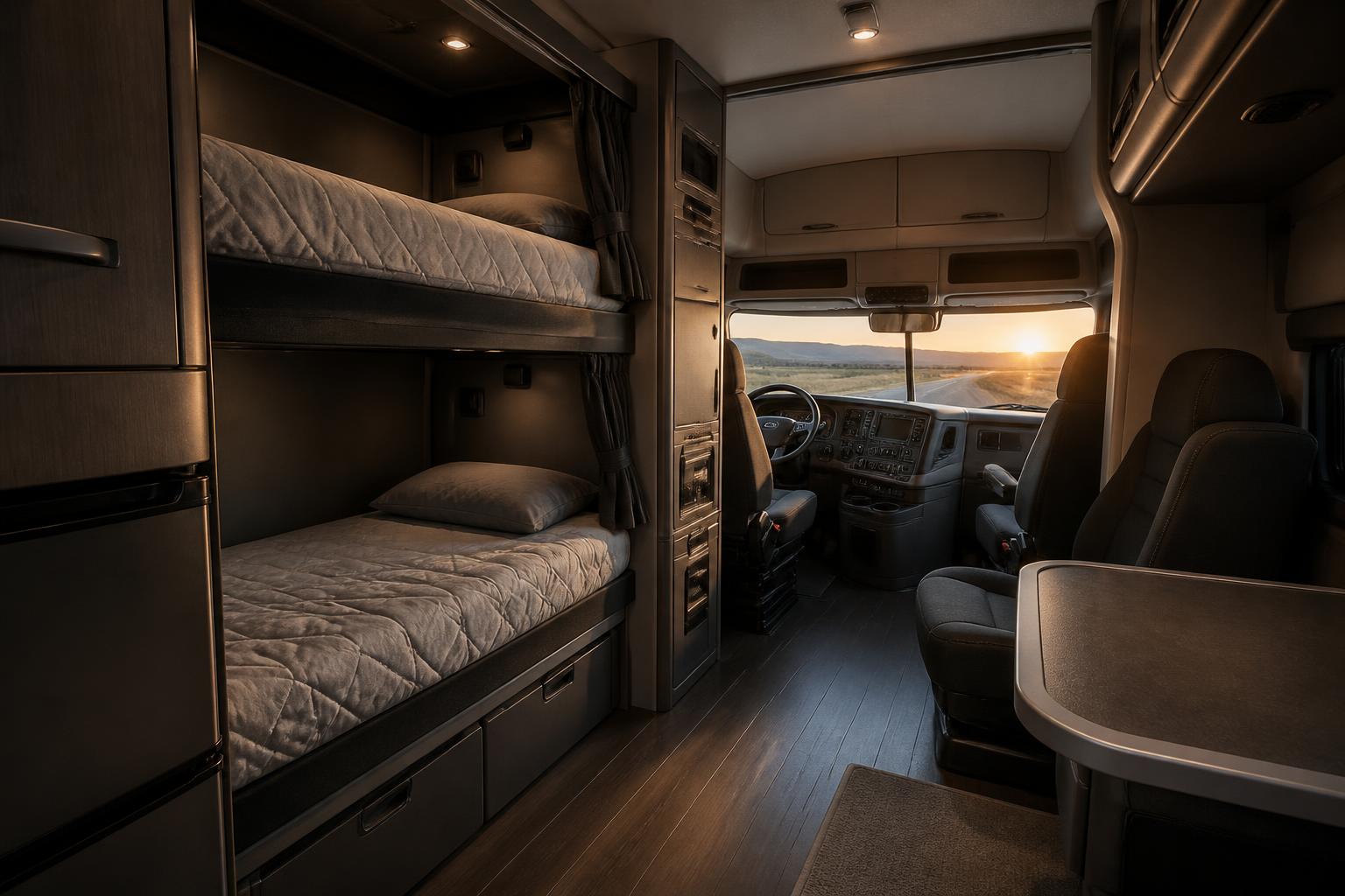 Interior of a 72" double bunk sleeper cab